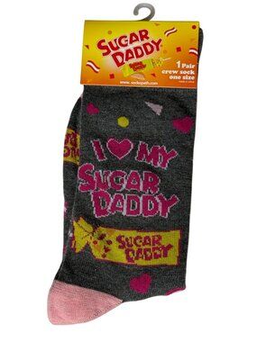 Sweet Caramel Candy Socks Gray Pink Crew Men’s 8-12 Fun Retro Gift Style